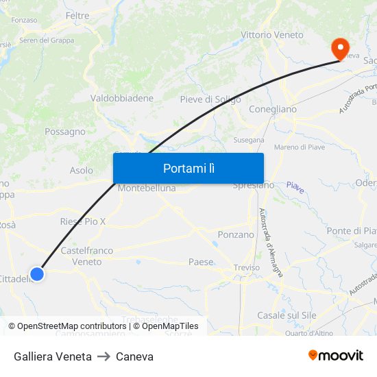 Galliera Veneta to Caneva map