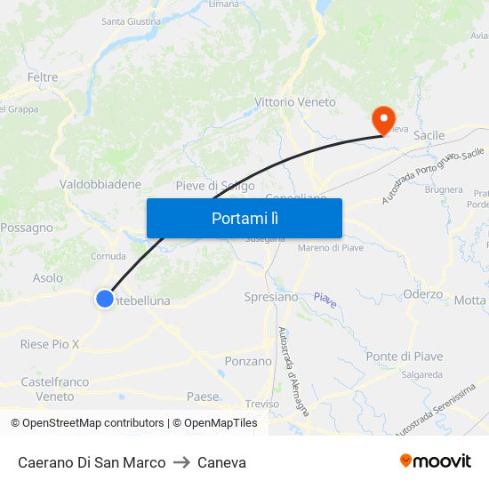 Caerano Di San Marco to Caneva map