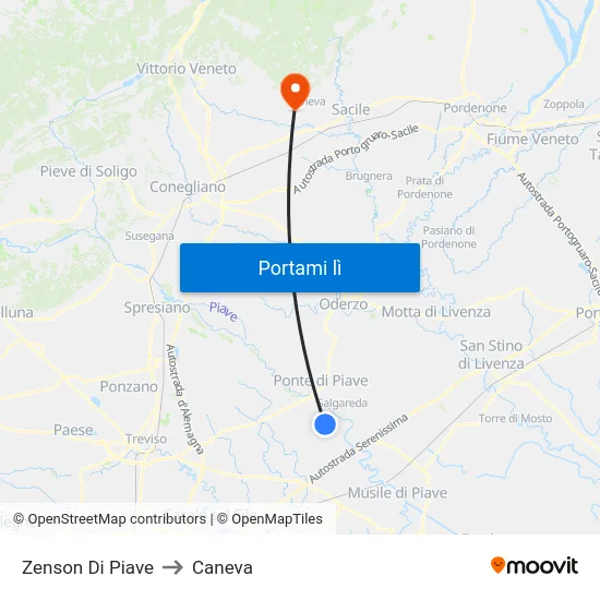 Zenson Di Piave to Caneva map