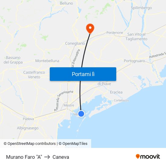 Murano Faro "A" to Caneva map