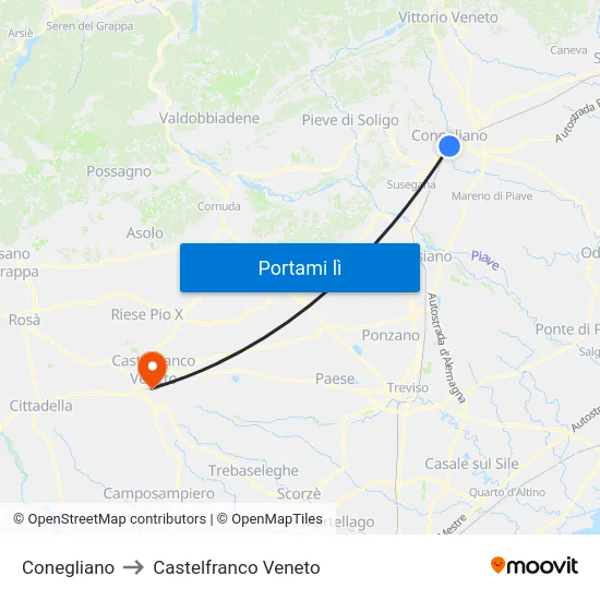 Conegliano to Castelfranco Veneto map