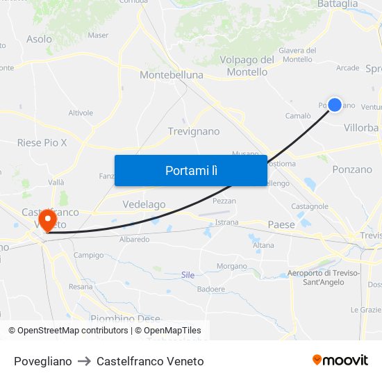 Povegliano to Castelfranco Veneto map