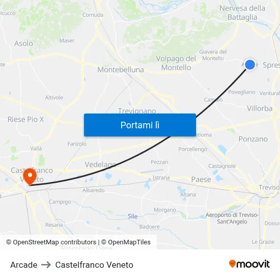 Arcade to Castelfranco Veneto map