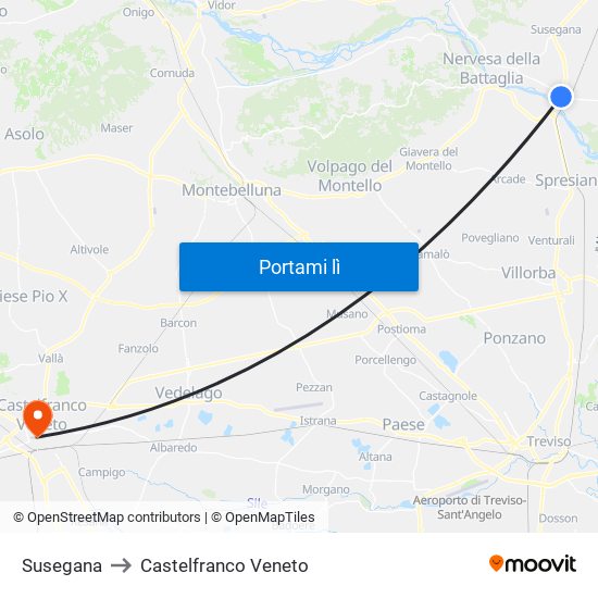 Susegana to Castelfranco Veneto map