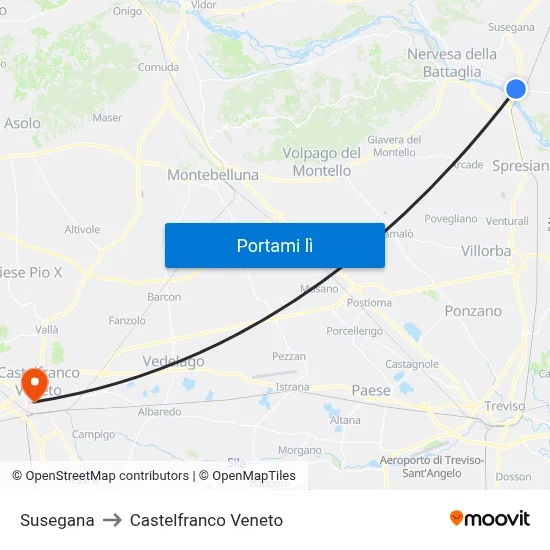 Susegana to Castelfranco Veneto map