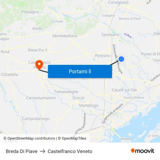 Breda Di Piave to Castelfranco Veneto map