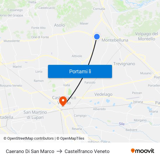 Caerano Di San Marco to Castelfranco Veneto map