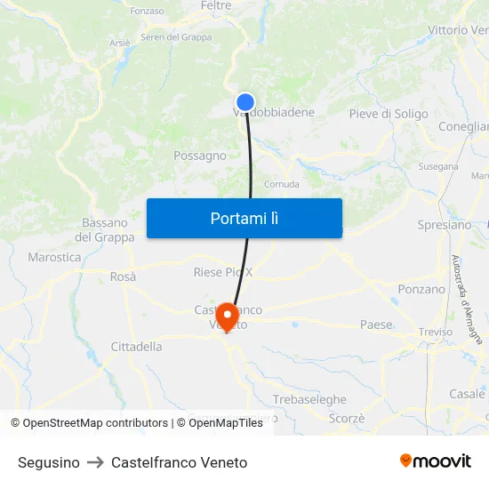 Segusino to Castelfranco Veneto map