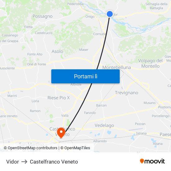 Vidor to Castelfranco Veneto map