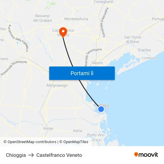 Chioggia to Castelfranco Veneto map