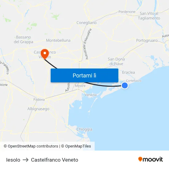 Iesolo to Castelfranco Veneto map