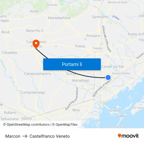 Marcon to Castelfranco Veneto map