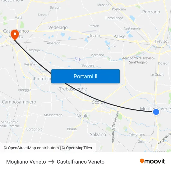 Mogliano Veneto to Castelfranco Veneto map