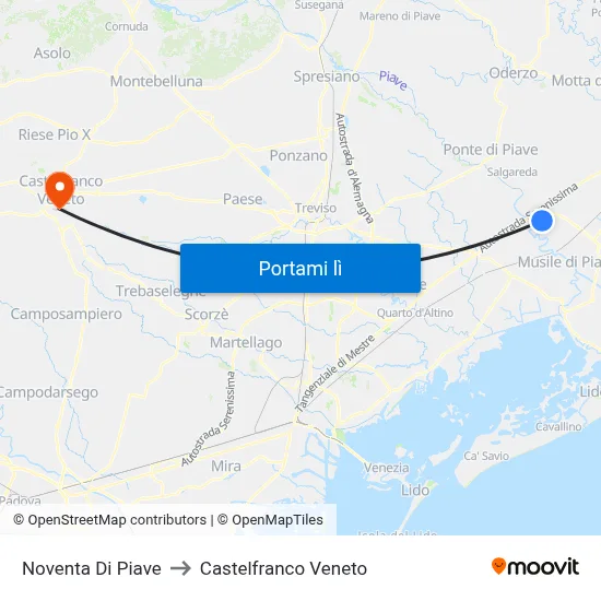 Noventa Di Piave to Castelfranco Veneto map
