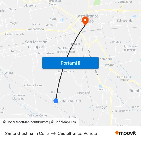 Santa Giustina In Colle to Castelfranco Veneto map