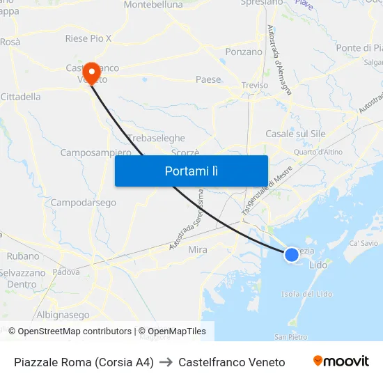Piazzale Roma (Corsia A4) to Castelfranco Veneto map