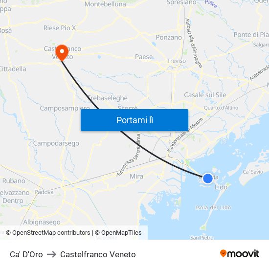 Ca' D'Oro to Castelfranco Veneto map