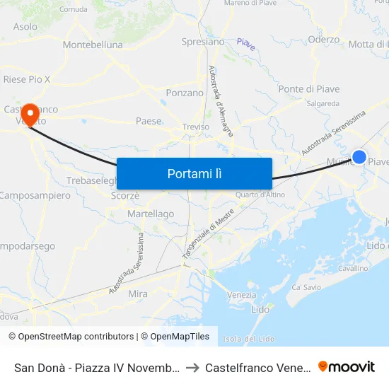 San Donà - Piazza IV Novembre to Castelfranco Veneto map