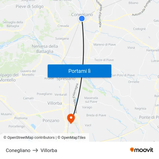 Conegliano to Villorba map