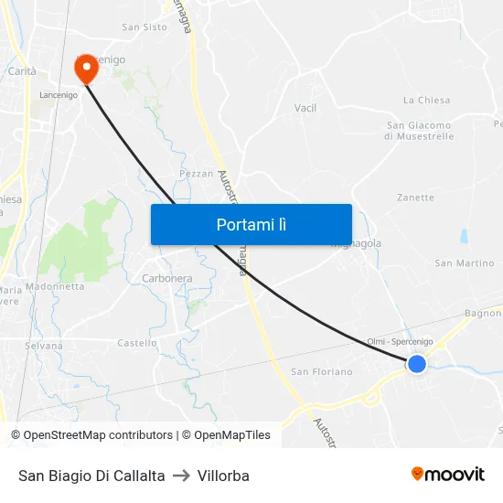 San Biagio Di Callalta to Villorba map