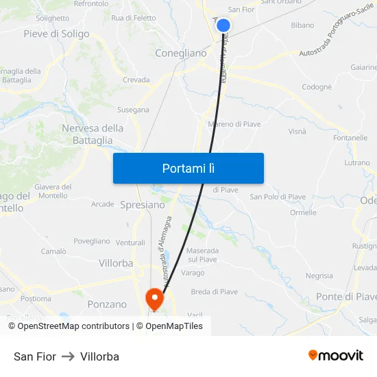 San Fior to Villorba map