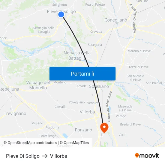 Pieve Di Soligo to Villorba map
