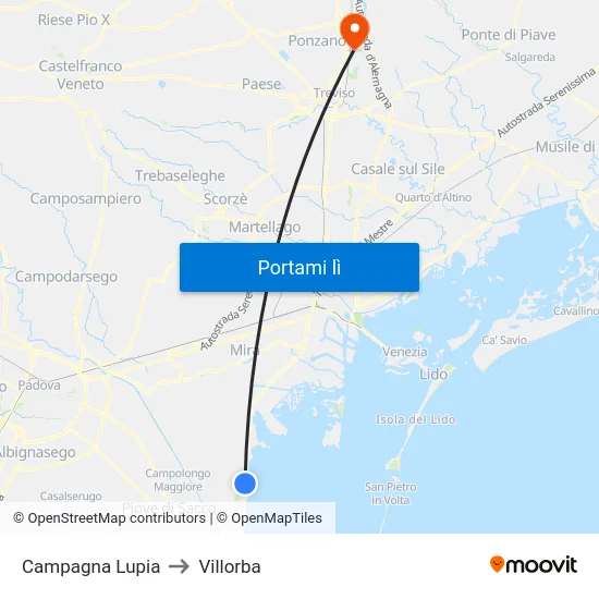 Campagna Lupia to Villorba map