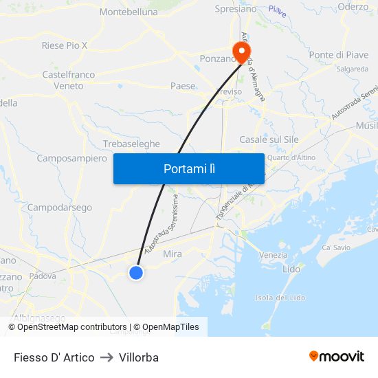 Fiesso D' Artico to Villorba map