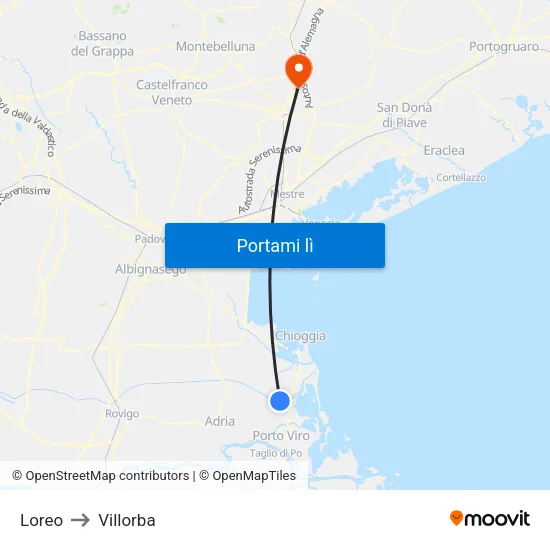 Loreo to Villorba map