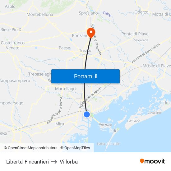 Liberta' Fincantieri to Villorba map