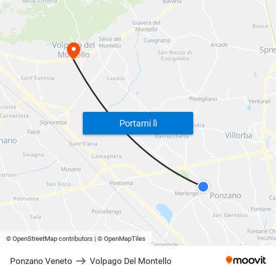 Ponzano Veneto to Volpago Del Montello map