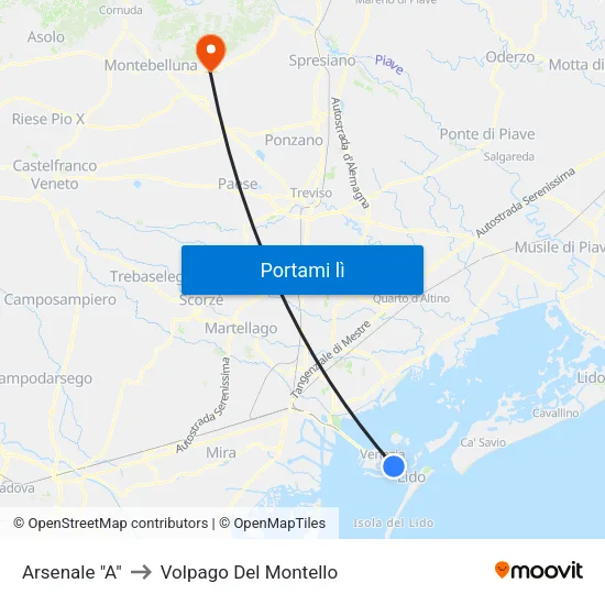 Arsenale "A" to Volpago Del Montello map