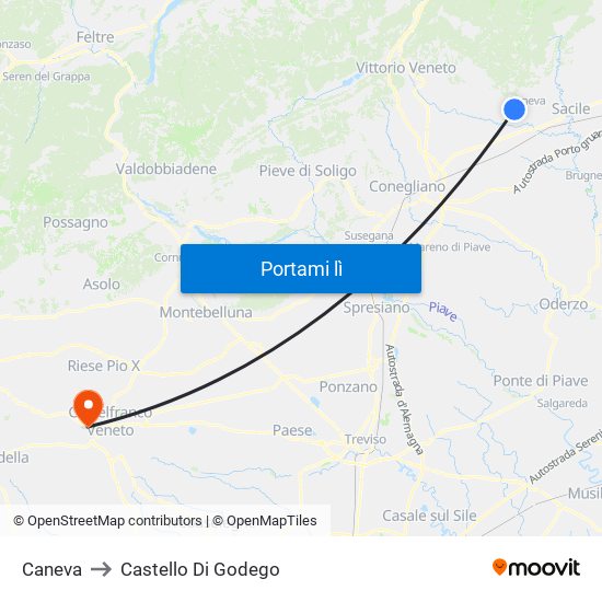 Caneva to Castello Di Godego map