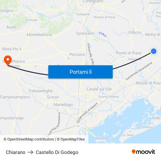 Chiarano to Castello Di Godego map