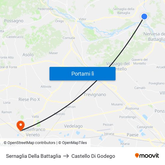 Sernaglia Della Battaglia to Castello Di Godego map