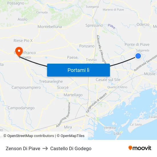 Zenson Di Piave to Castello Di Godego map