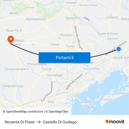 Noventa Di Piave to Castello Di Godego map