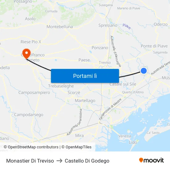 Monastier Di Treviso to Castello Di Godego map