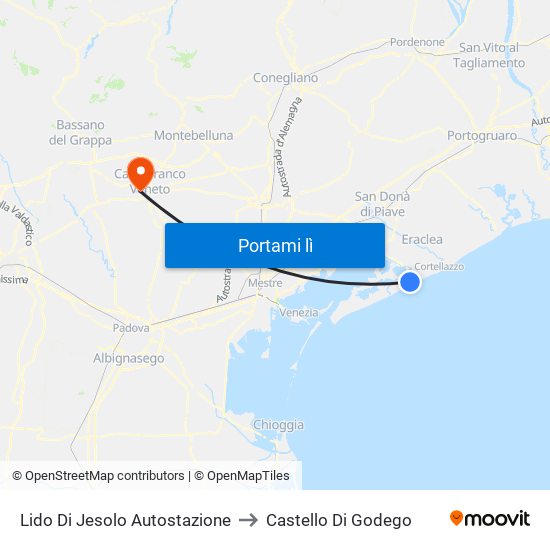 Lido Di Jesolo Autostazione to Castello Di Godego map