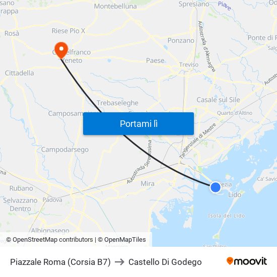 Piazzale Roma (Corsia B7) to Castello Di Godego map