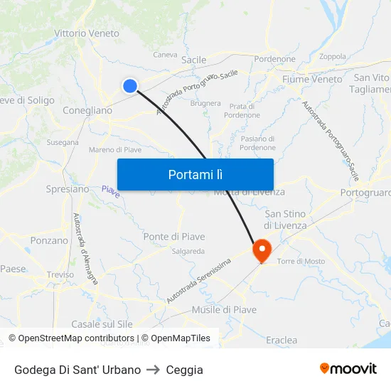 Godega Di Sant' Urbano to Ceggia map
