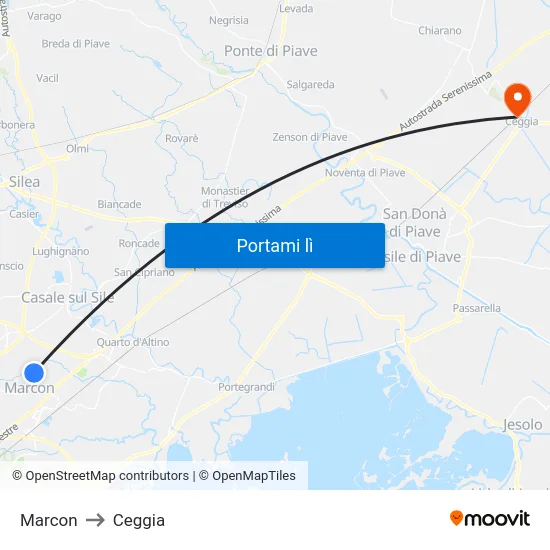 Marcon to Ceggia map