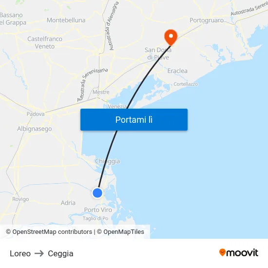 Loreo to Ceggia map