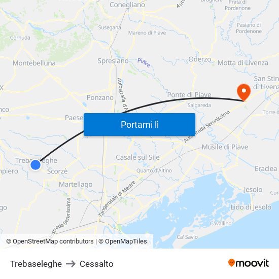 Trebaseleghe to Cessalto map