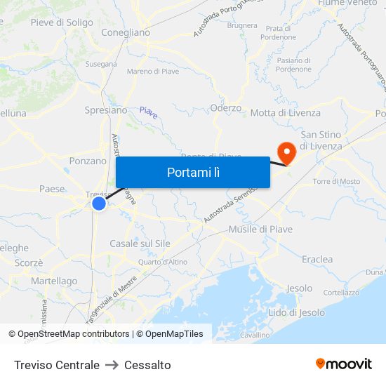 Treviso Centrale to Cessalto map