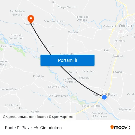 Ponte Di Piave to Cimadolmo map