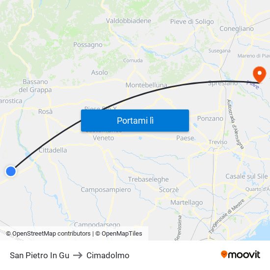 San Pietro In Gu to Cimadolmo map