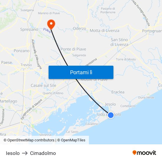 Iesolo to Cimadolmo map