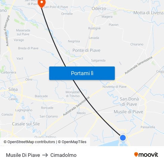 Musile Di Piave to Cimadolmo map