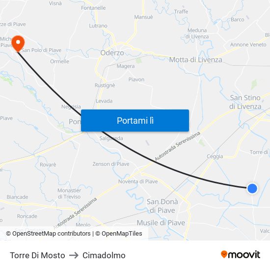 Torre Di Mosto to Cimadolmo map